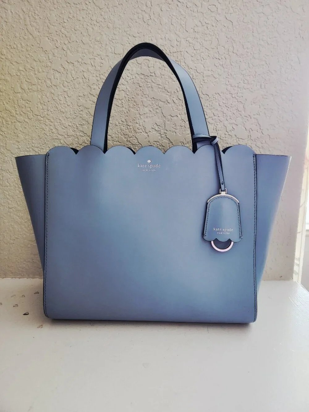 Euc Kate Spade Blue Dawn Scalloped Leather Shoulder Bag Tote